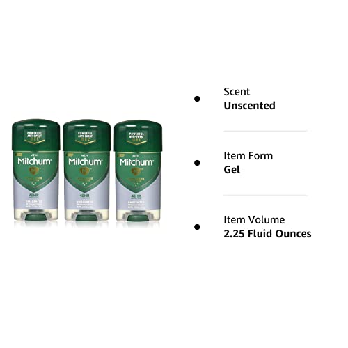 Mitchum Power Gel Antipersppirant Desodorante - UNSFELED - WT NET. 2,25 oz - pacote de 3