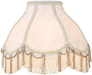 Aspen Creative 55004, Handsewn Scallop Dome Transition Uno Fringe Lamp Shade, Ivory Jacquard Fabric, 4 top x 10 inferior