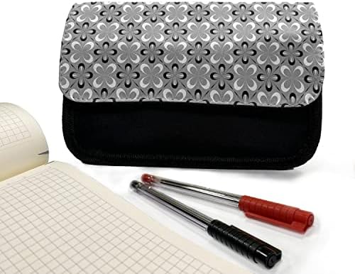 Caixa de lápis cinza e branca lunarável, mosaico diagonal, saco de lápis de caneta com zíper duplo, 8,5 x 5,5, cinza preto branco