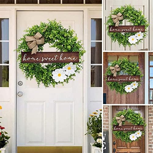 TJLSS Decoração da porta da frente Spring Wreath 17 polegadas com folhas verdes artificiais Garland de decoração DIY DIY DIY