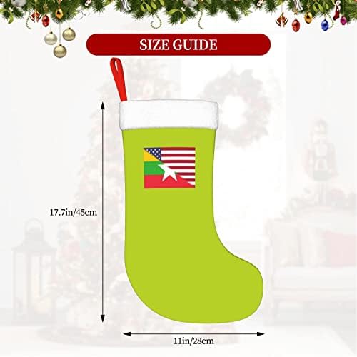 TZT American Flag and Mianmar Bandle meias de Natal, presentes de festa de férias de Natal para decorações de férias em família de 18 polegadas