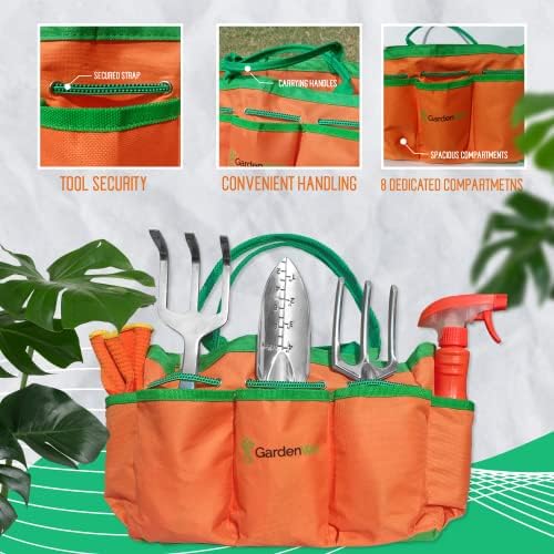 Conjunto de ferramentas para as mãos de jardinagem, kit de aço inoxidável de 10 pacote com sacola, acessórios de plantio