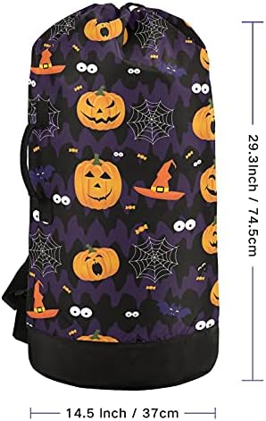 Halloween Pumpkin Hat Laundry Bag mochila de roupa pesada com alças e alças de ombro Viagem Bolsa de roupas com tração de