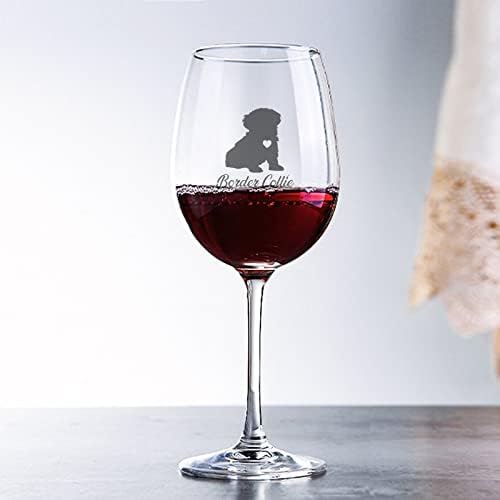 Border Collie Rin Wine Glass Funny Dog Giras de vinho gravado, adequado para piqueniques ao ar livre, casamentos, viagens,