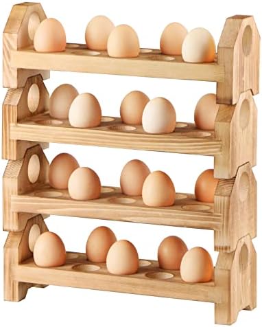 Bancada de suporte de ovo de madeira, 4 bandejas de armazenamento de ovos empilháveis ​​para 40 ovos frescos, organizador de ovos decoração
