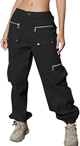 Miashui Casual Pant Suits Para mulheres Velor 2023 Cargo Pants Mulher Relaxed Fit Roupos Baggy Calça preta Cintura alta calça