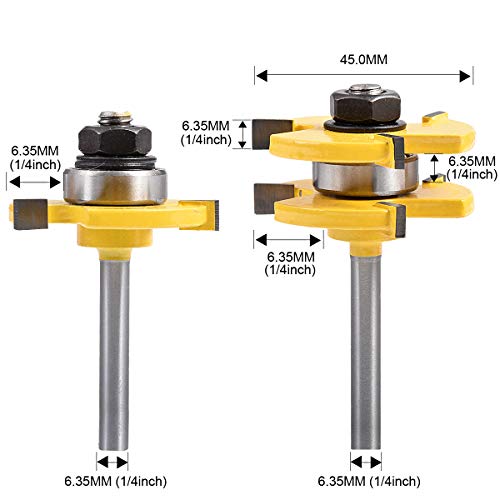 Conjunto de bits do roteador de língua e ranhura, 2 PCs de 1/4 de polegada kits de bits de roteador de madeira de 1/4