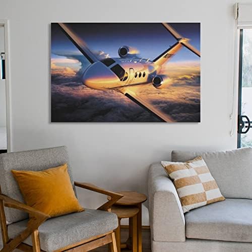 Avião de arte de parede de imagens de avião no pôr do sol Vista para a parede de caça de caça de caça-traves de pintura