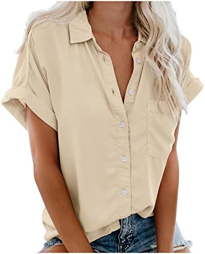 Casual feminino Boho V Tops de pescoço botão para baixo de lapela camisetas de algodão camisetas de verão blusa de