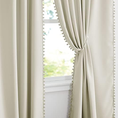 Cortinas do quarto da casa ryb 84 polegadas de comprimento cortinas cortinas de janela de blecaut com pom pom bolas luzes e cortinas