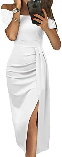 Vestido de verão feminino 2023 Sexy Off Solid Solid High Slit cintura