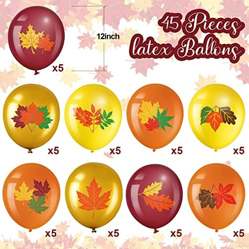 45 PCs Folhas de outono Balões definidos Fall Orange Orange Gold Burgondy Maple Balloons Balloons Ação