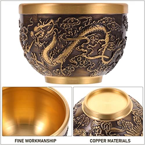 Nolitoy Treasure Bowl Mini Brass Cornucopia Bowl Dragon Padrão de xícara de chá chinês feng shui tesouro riqueza prosperidade tigela