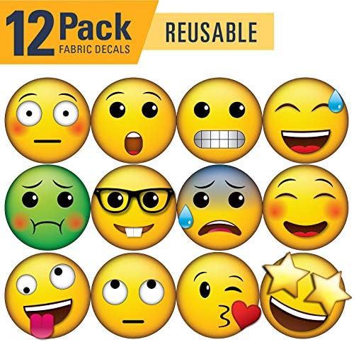 Pacote de decalque de parede de ícones emoji de 12 - reutilizável - reaplicar