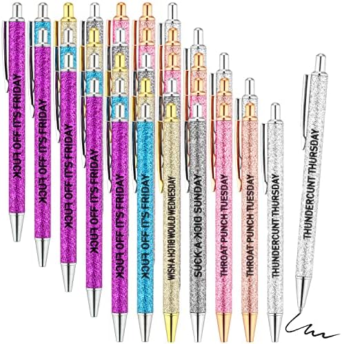 49 PCs glitter canetas engraçadas sete dias da semana caneta descrevendo mentalidade palavra diariamente caneta divertida trabalho