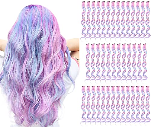 Lykoow 40 PCs clipe colorido em extensão de cabelo para mulheres garotas, 26 polegadas de coloração unicórnio cor de cabelo resistente ao calor
