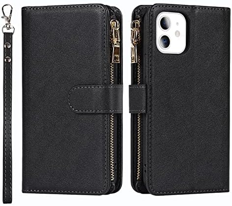 Yuhii iPhone 11 Caixa de carteira com titulares de cartões com zíper para mulheres, iPhone 11 Casos de telefone Flip Folio Book