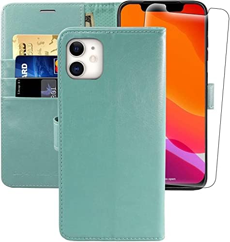 Monasay Cartet Case para iPhone 12 Mini 5G 5,4 polegadas, [Protetor de tela de vidro incluído] [Bloqueio de RFID] Flip Folio