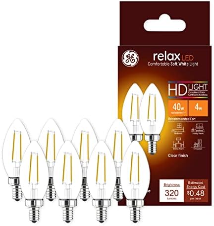 Iluminação GE Relaxe lâmpadas LED, 40 watts eqv, luz HD branca macia, lâmpadas decorativas, pequena base