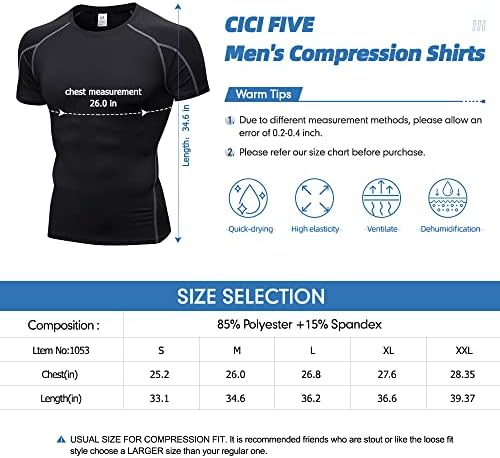Camisa de compressão de compressão de cinco homens Cici tops de compressão atlética de manga curta