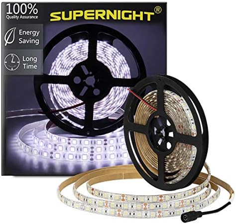 Supernight LED Light Strip, 16,4ft/5m SMD 5050 60LEDS/m LED led de LED e flash de LED flexível de água branca fria 300 LEDS LUZES