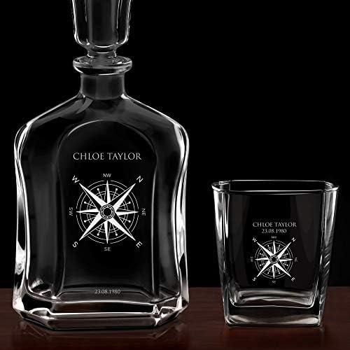MAVERTON Whisky Carafe + 4 copos com gravura - 23 fl oz. Espíritos clássicos Decanter para ela - 10 FL OZ GLITES PARA MULHERES -