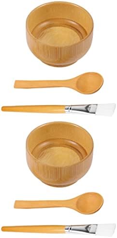 Ferramentas de modelagem de argila Doitool Conjunto de tigela de tigela de face: 6pcs kit de ferramentas de mistura de madeira com pincels tigela espátula e colher para mistura de bambu bambon