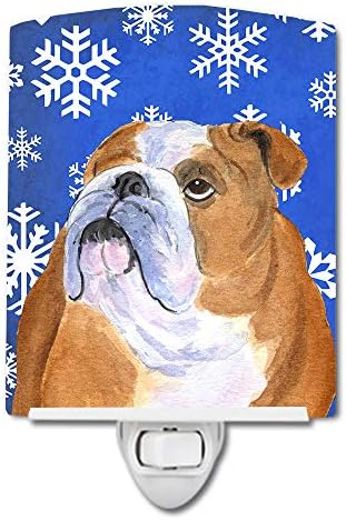 Tesouros de Caroline SS4629CNL Bulldog Inglês Inverno Flakes de neve de feriado Cerâmica Night Light, compacta, certificada por UL, ideal para quarto, banheiro, viveiro, corredor, cozinha, cozinha,