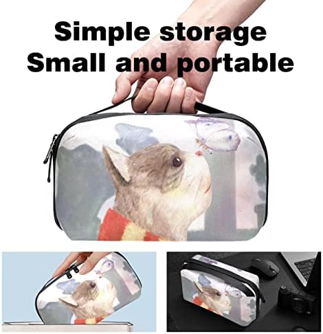 Organizador de eletrônicos de gato e borboleta fofo, bolsa de armazenamento de cabo de cordão à prova d'água para viagens em casa, acessórios eletrônicos de acessórios para carregar mouse USB SD Card discos rígidos