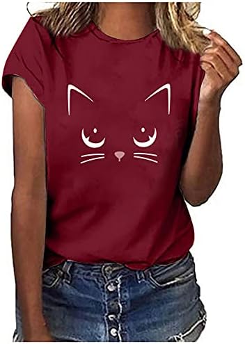 Camisetas esticadas para gatos para mulheres de manga curta tops casuais camisetas de túnica trepadeiras de verão camisetas