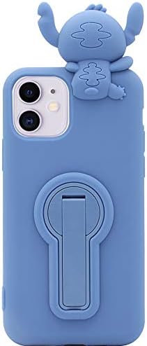 MC Fashion iPhone 11 Caso, CARTE CARTO DE PREVELO 3D DE CARATURA COM CAPA DE SUPORTE ROTATÍVEL, Tampa de silicone macio à prova de choque e protetor para iPhone 11 6,1 polegadas 2019 azul