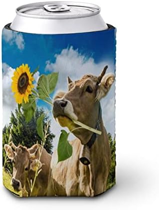 Girassol marrom vaca reutilizável mangas de xícara de café gelado isolado por um padrão fofo para bebidas frias quentes