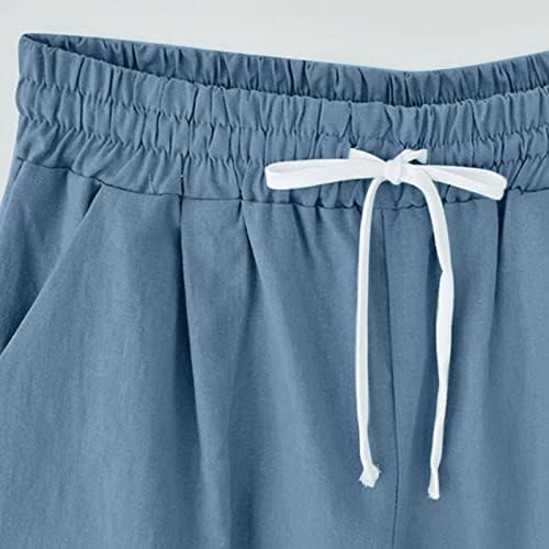 lcepcy feminino de linho de algodão respirável para o verão, shorts de cintura elástica de cordão de tamanho grande, shorts casuais