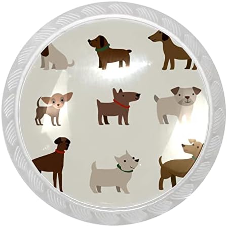 Botões de gaveta de 4pcs, adorável coleção de cachorros alças de tração redonda transparente para armário de guarda -roupa, botão