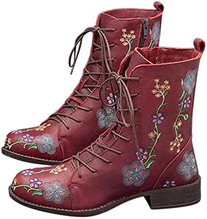 Botas para mulheres de salto baixo vintage inverno botas de inverno botas de couro botas de combate sapatos de vestido de festa