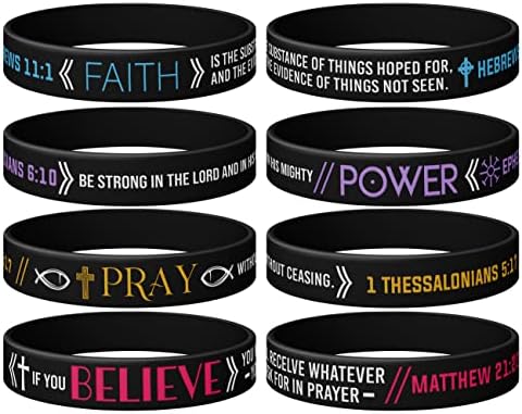 Pulseiras bíblicas inspiradoras cristãs, pacote de variedades - Faith Power Pray Believe, pulseiras de borracha de silicone