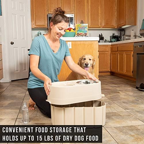 Store-N-FEED Ajustável Ajustável Tigela de cachorro, alimentador de cães e recipientes de armazenamento de alimentos para cães Ajustes de tigela grande de cães de 8 a 12