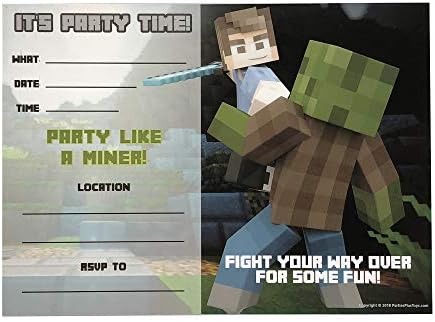 Party Ninja Pixel Miner Crafting Video Game Party Invitations - Convites de aniversário - suprimentos para festas de caminhão