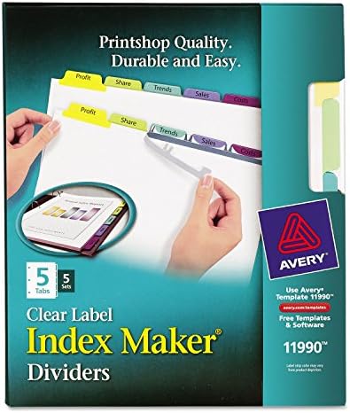 Avery 11990 Tab Divishers, laser/jato de tinta, 3hp, 5-TAB, 5 st/pk, 8-1/2 polegadas x11 polegadas, multi