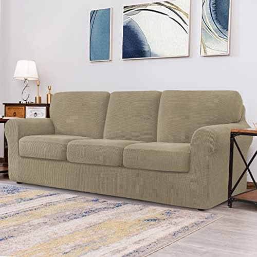 CHUN YI 7 peças Taços de sofá -sofá para 3 capas de sofá de almofada, capa deslizante de 3 lugares com 3 encostos e almofadas separados