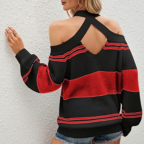 Suéter feminino coloração de suéter sexy de botão com decote em V para o ombro.