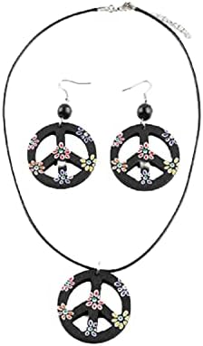 Shymuh 3pcs/conjunto Colar de sinal de paz Sinal de paz Bedring de fantasia hippie Conjunto de trajes de paz Love Paz SILH