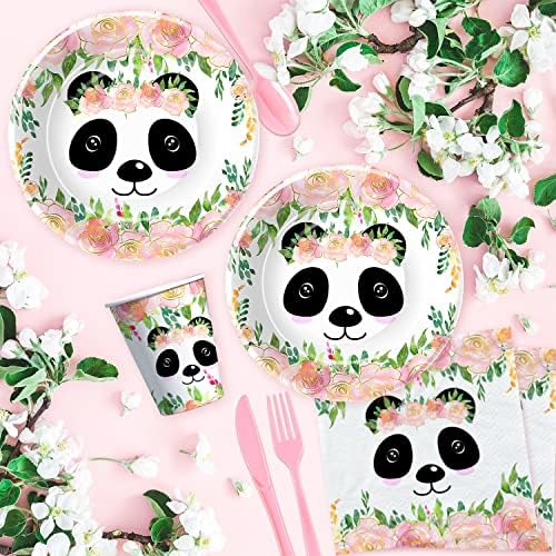Suprimentos de festa do Panda Hipvvild, decorações de festas de aniversário de panda para meninas, prato de panda, xícara, guardana Servir 24