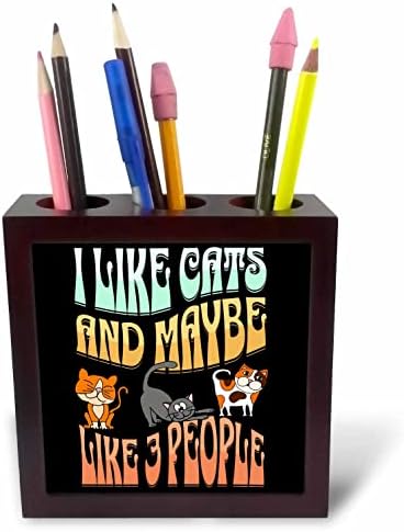 3drose eu gosto de gatos e talvez como 3 pessoas amantes de gatos desenhos animados - portadores de caneta de telha