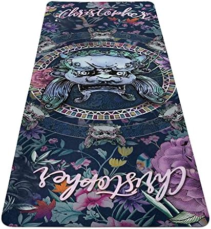 Cão Foo de Yoga Mat personalizado, Floral Pilates Rug, Chinese Lion Fitness Pad, 27 x72, Y-50