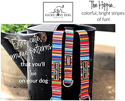 Lucky Love Dog Matching Harness Leash 5ft - cães médios a grandes - Rainbow Stripes - Hippie, Medium