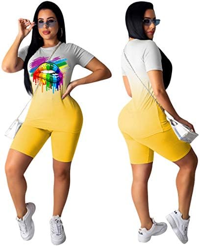 Womens 2pcs Yoga Gym Short Sleeve Tirps Tops Biker Treino High Chaist Shorts Tracksuit Sports Roup