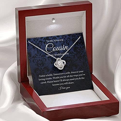 Jóias de cartão de mensagem, colar artesanal- Presente personalizado Love Knot, primo do presente da noiva de primo para