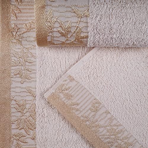 Superior algodão 500 GSM Altamente absorvente Toalhas de banho de 4 peças Conjunto de banheiros, borda floral jacquard