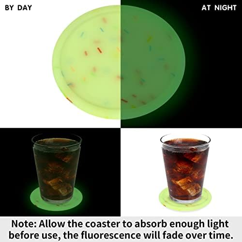 Coasters yofri para bebidas conjunto de 6, montanhas-russas de silicone com suporte, brilho nas montanhas-russas escuras, reutilizáveis
